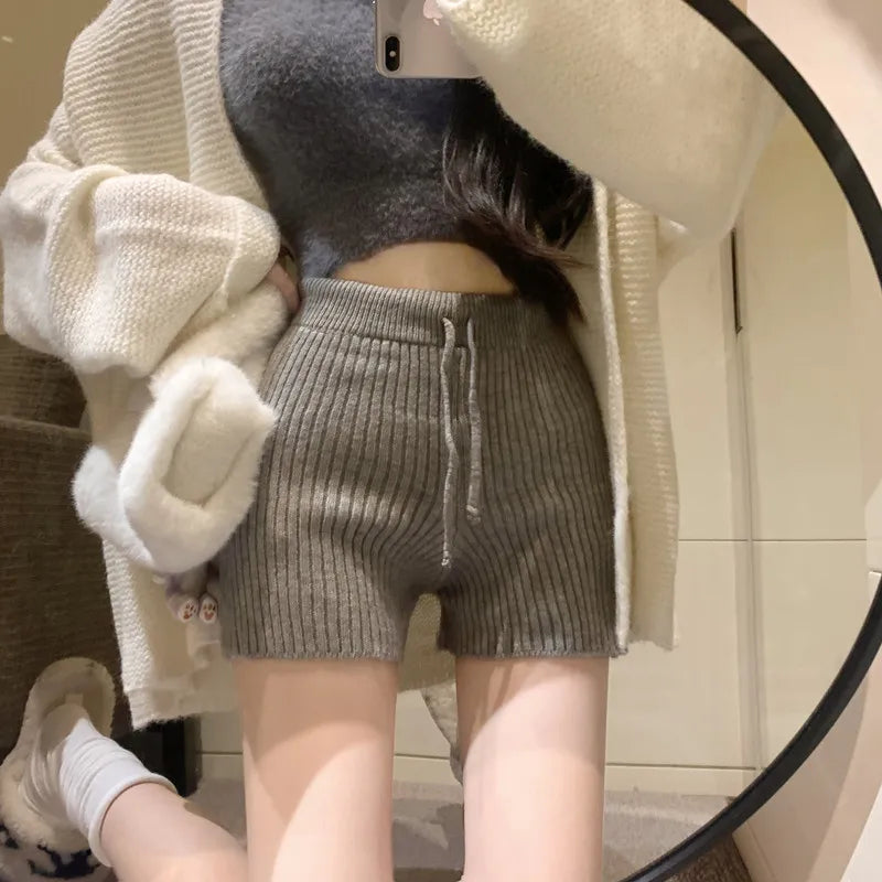 High Waist Knitted Wool Wide-Leg Pants for Women – Autumn Casual Straight Bootcut Trousers