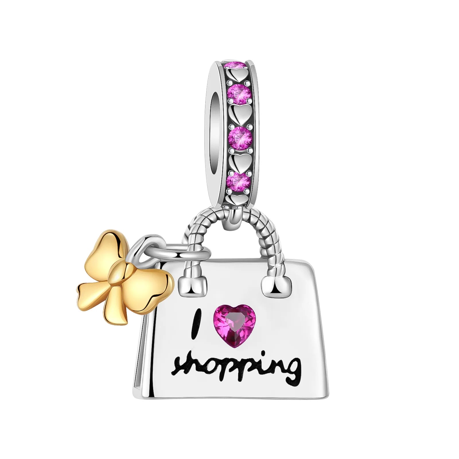 Romantic Pink Flowers 925 Sterling Silver Charms | Bag Lipstick Heart Bow Rose Bead Fit Original Bracelet DIY Jewelry Gift