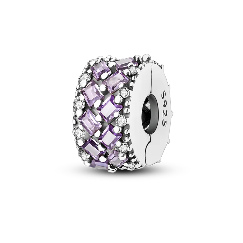 925 Sterling Silver CZ Pave Daisy Clip Charm & Safety Chain – Fits Original Pandora Bracelet, Women’s Silver Stopper Beads Jewelry