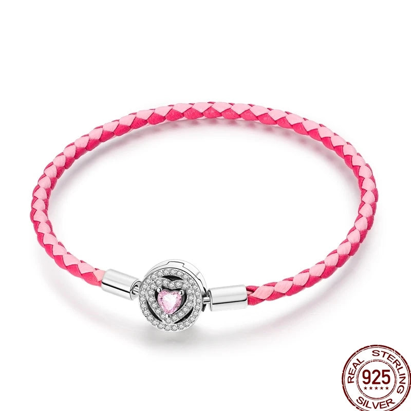 925 Sterling Silver Heart Moon Sun Clasp Charm Bracelet | 17–20CM Original Bracelet for Women | Fits Pandora DIY Beads Jewelry