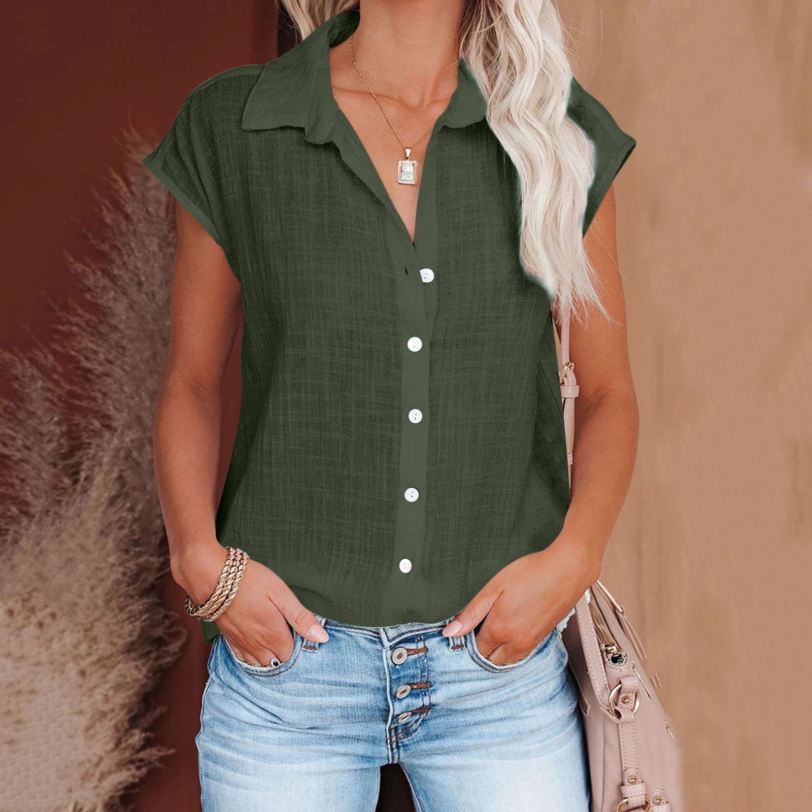 Summer Solid Cotton Linen Shirt for Women – Casual Short Sleeve Loose T-Shirt Ladies Thin Tee Top 🌿✨