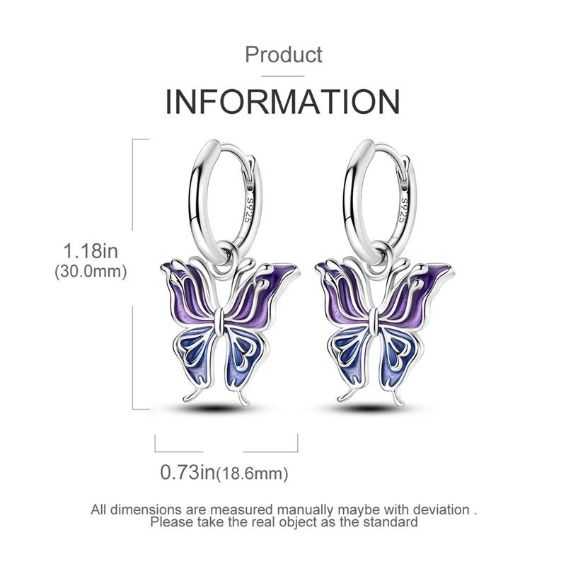 925 Sterling Silver Colorful Butterfly Hoop Earrings | Pave CZ Elegant Gothic Jewelry for Women & Friends