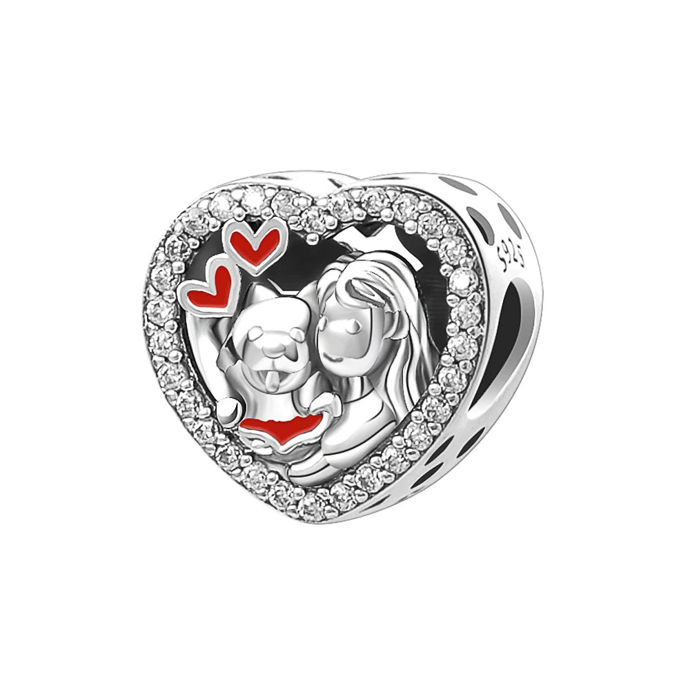 925 Sterling Silver Monkey, Dog Paw & Heart Mom Charm | Fits Original European Bracelet DIY Jewelry Gift