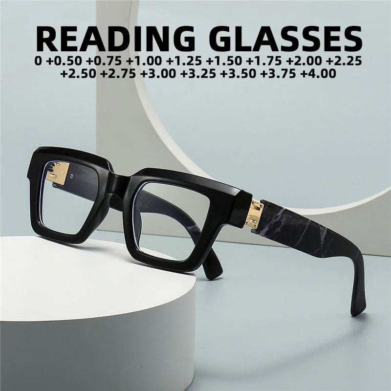 2025 New Oversized Square Presbyopic Reading Glasses – Unisex Marbling Retro Computer Eyewear | Diopter +0.5 to +3.0
