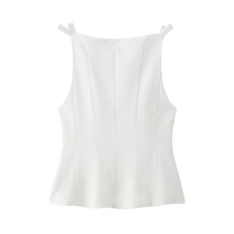 MUJER White & Black Sleeveless Tops | Women’s Off-Shoulder & Pleated Casual Tank 2025