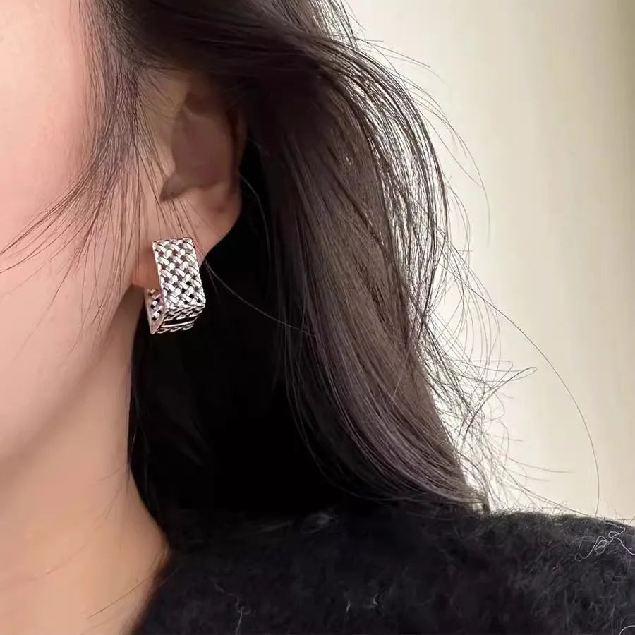 New 925 Sterling Silver Hoop Earrings – Matte Circle Geometric Punk Clip Earrings for Women & Girls