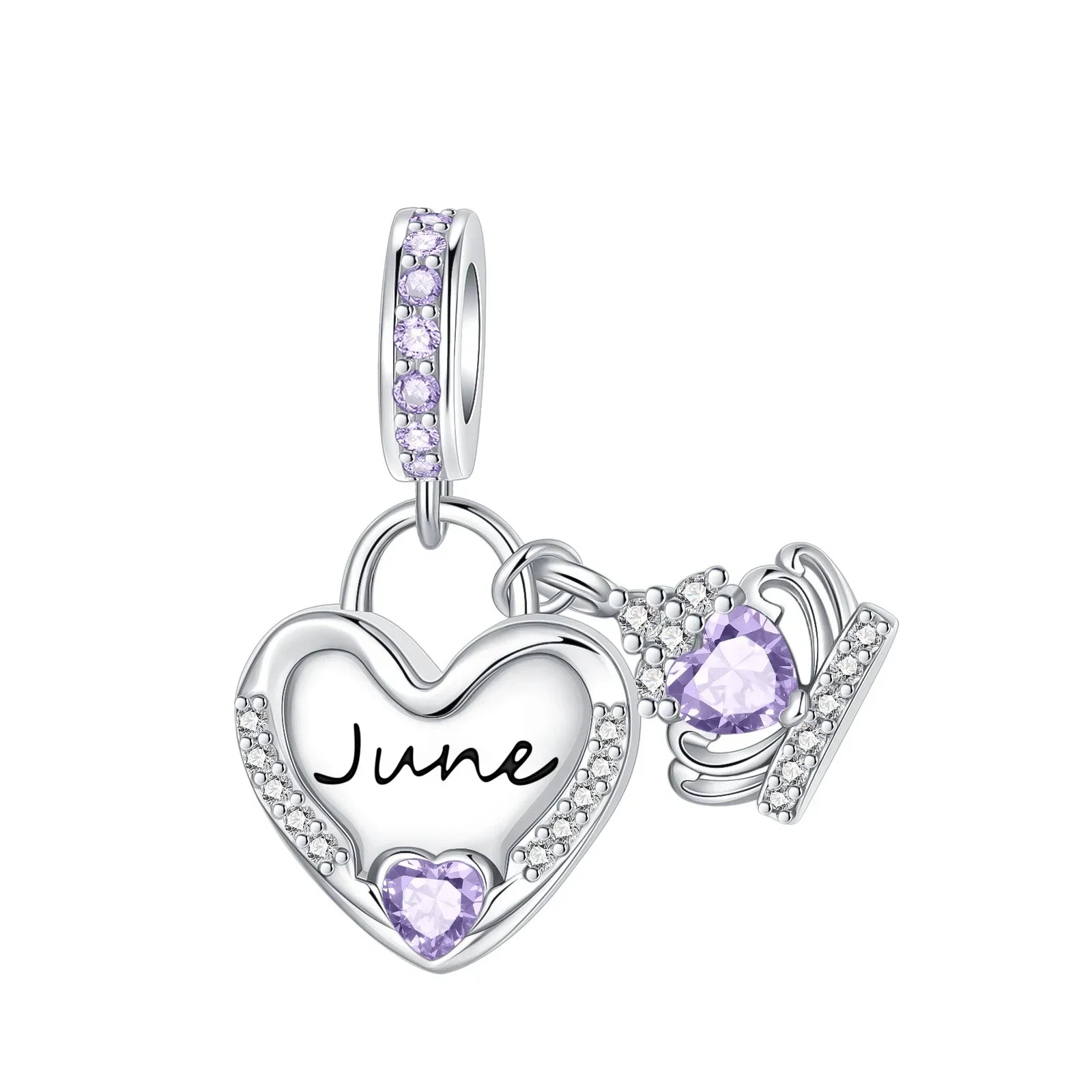 925 Sterling Silver Birthstone Love Pendant Charm | January–December Zircon Bead for Bracelet & Necklace DIY Jewelry Gift