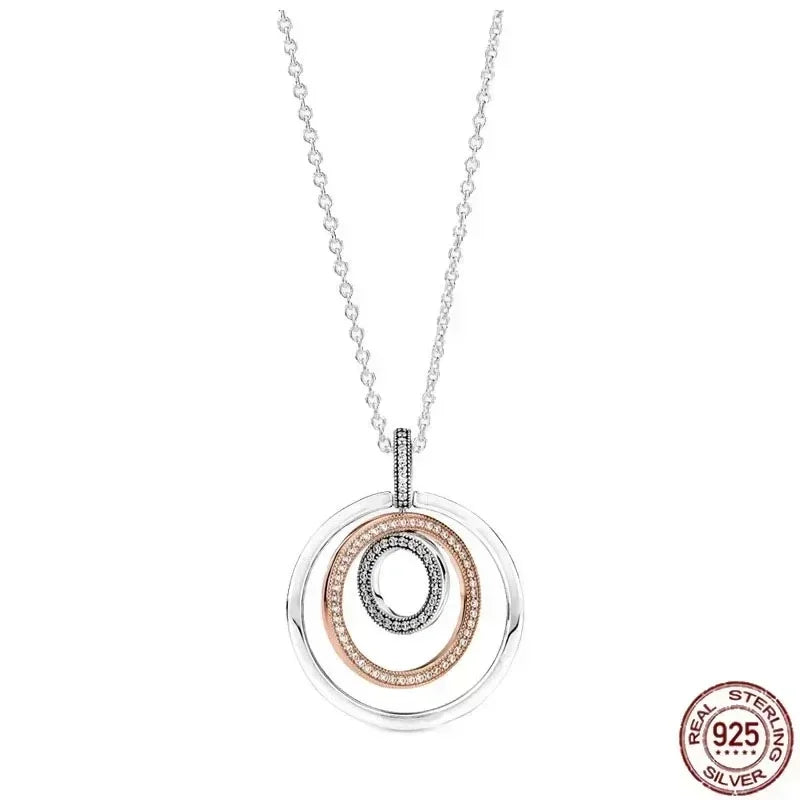 925 Silver Heart Pendant 💖 Dazzling Round Necklace Fits Pandora Gift