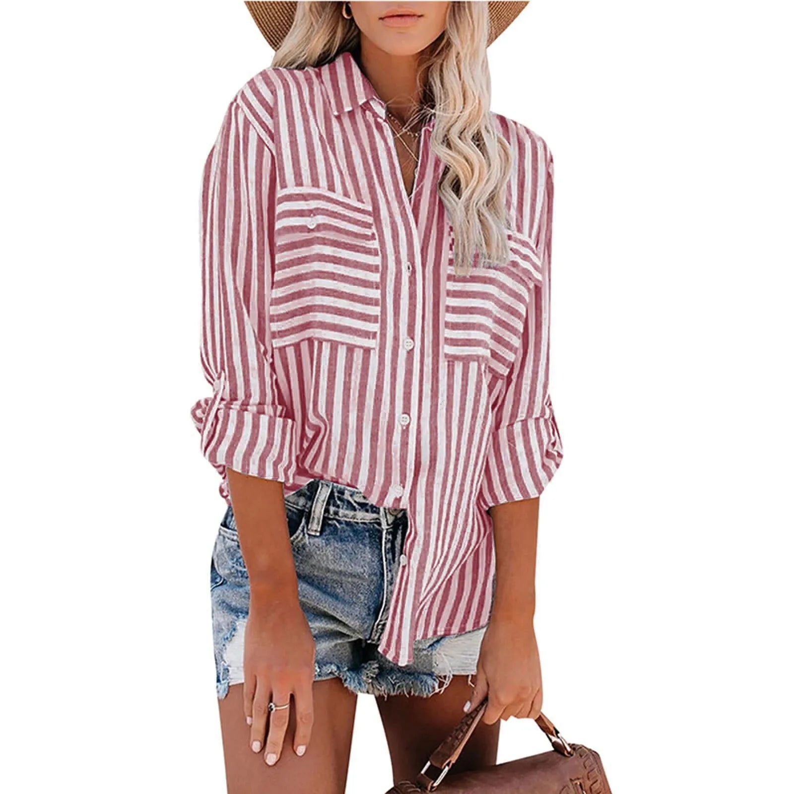 Women’s Striped Single-Breasted Long Sleeve Shirt 2024 – Elegant & Youthful Spring/Summer Blouse 🌿✨