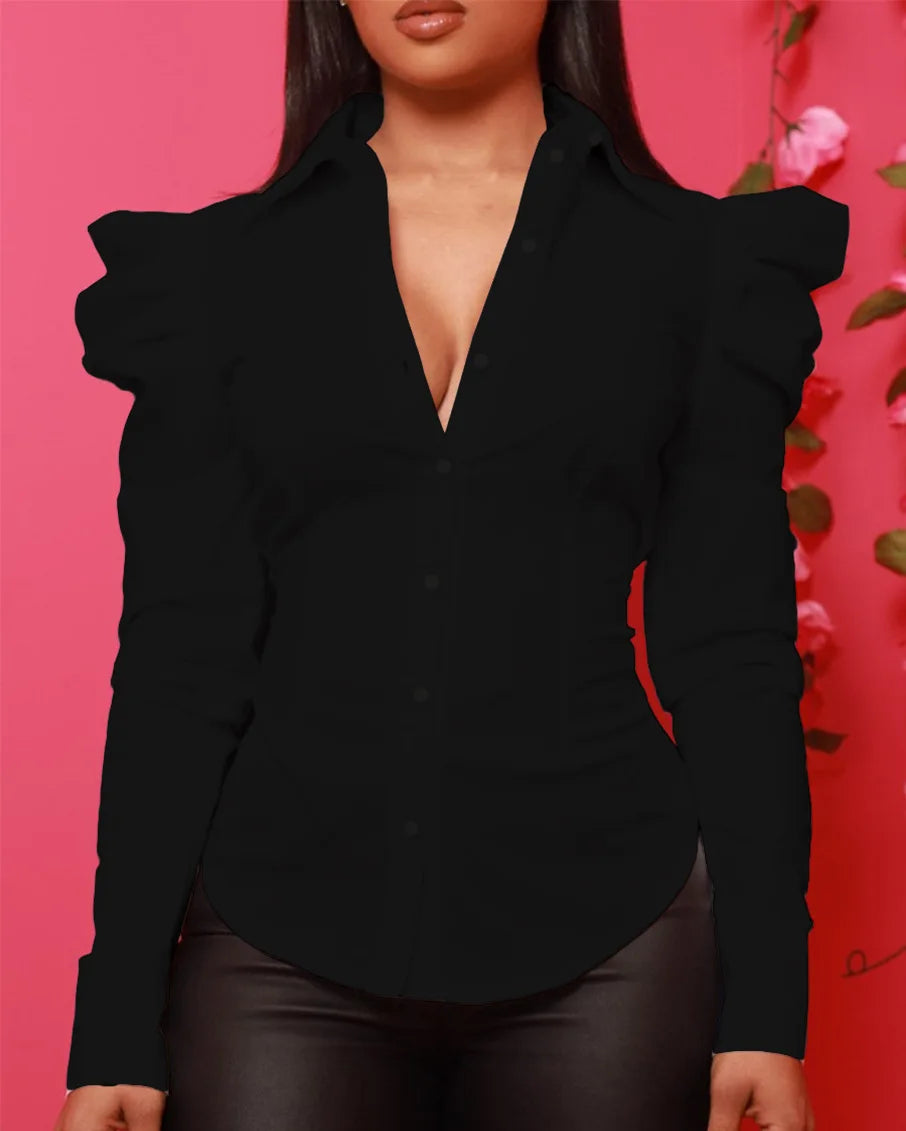 Autumn 2024 Women’s Slim Fit Solid Color Shirt – Simple Long Sleeve Elegant Top 🍂✨