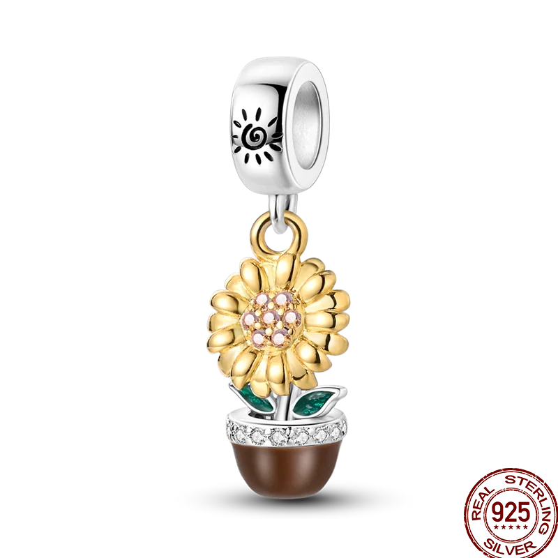 925 Sterling Silver Golden Zircon Saturn Flower Butterfly Charm Bead Fit 3MM Original Bracelet Women DIY Jewelry