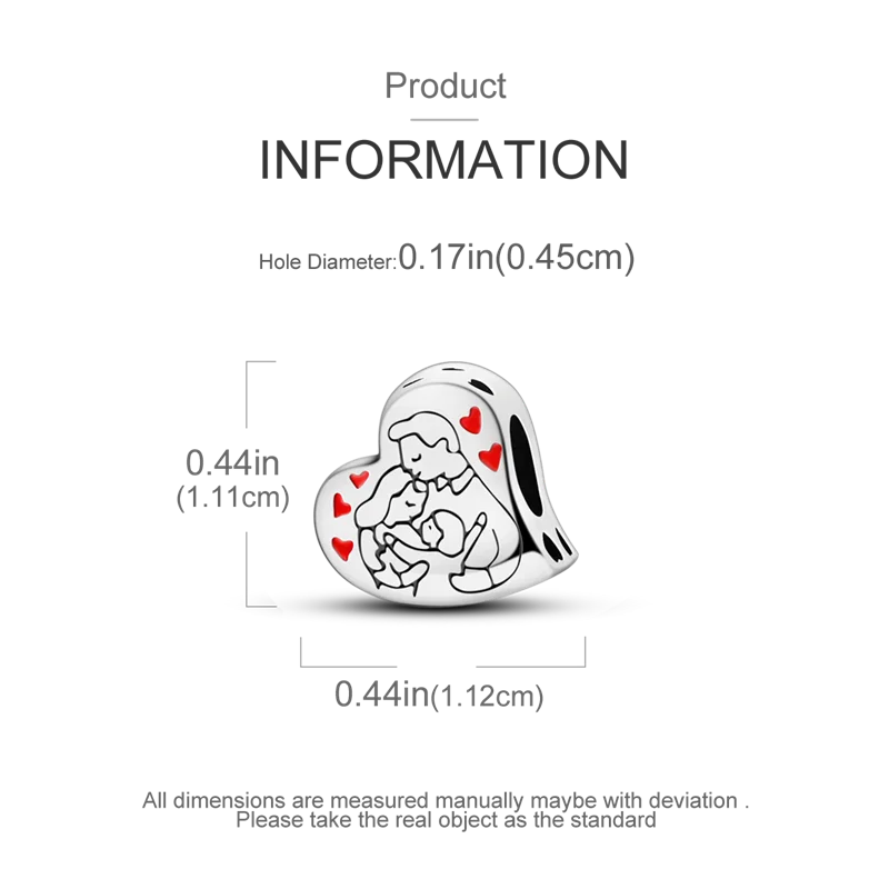 925 Sterling Silver Heart Shaped Warm Family Charm Beads Butterfly Flower Pendant
