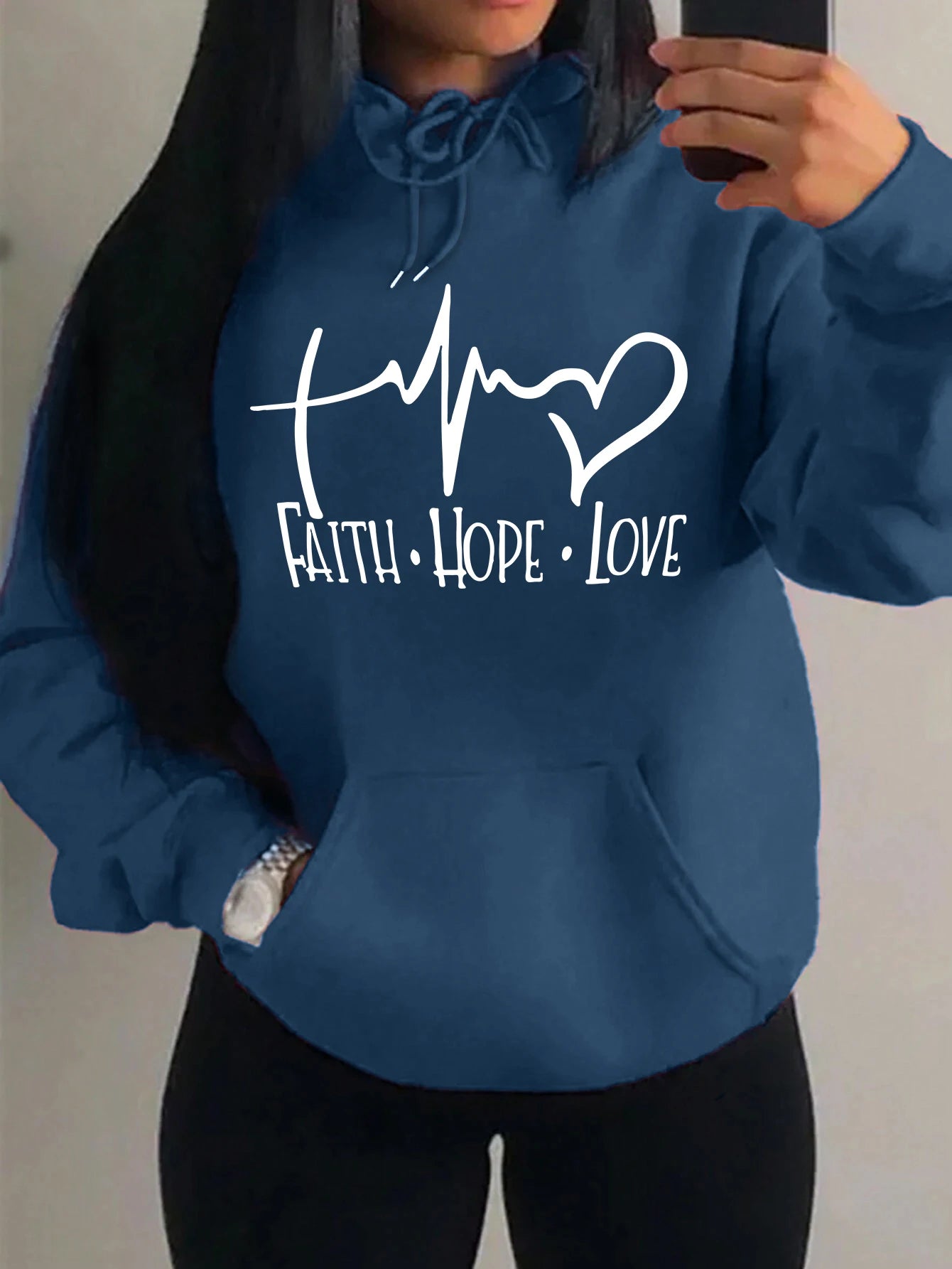 Faith Hope Love Letter Graphic Women’s Hoodie – Casual Loose Streetwear Fleece Pullover Autumn Top