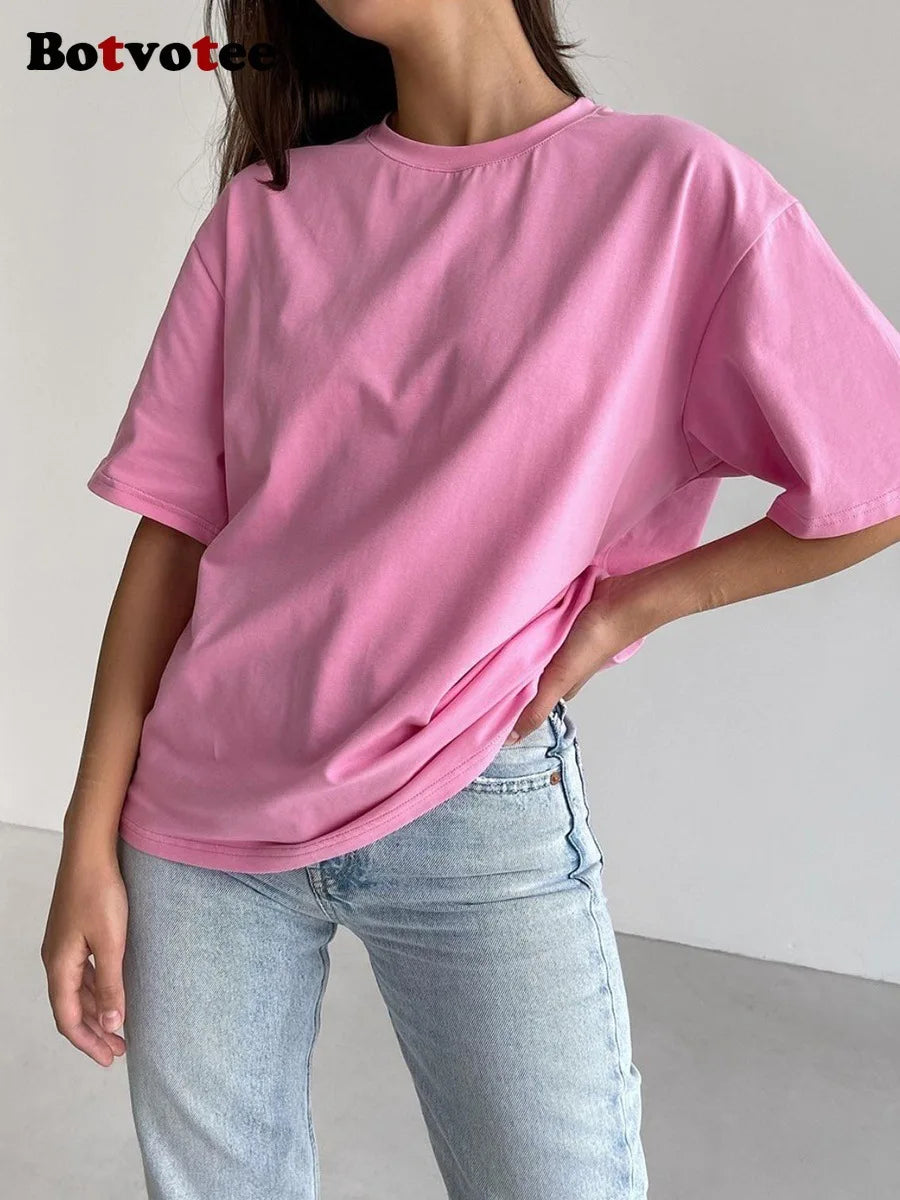 Botvotee 21 Colors Oversized Basic T-Shirts for Women | 100% Cotton Casual Summer Tops | Solid Color Loose Fit Tees