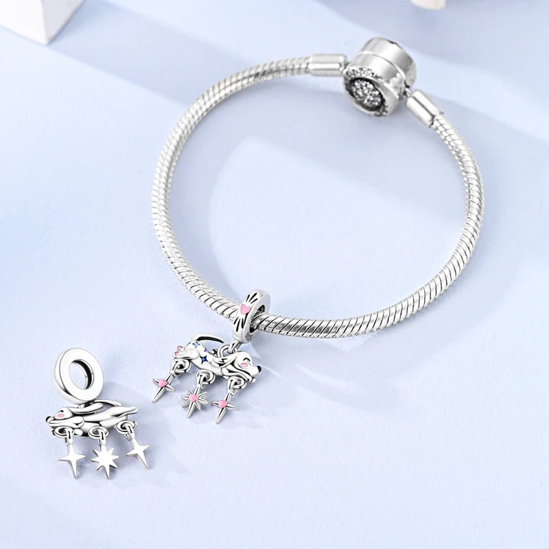 925 Sterling Silver Luminous Golden Firefly Charms | Sparkling Bee & Cat Dangle Beads Fit Original Bracelet DIY Jewelry Gift