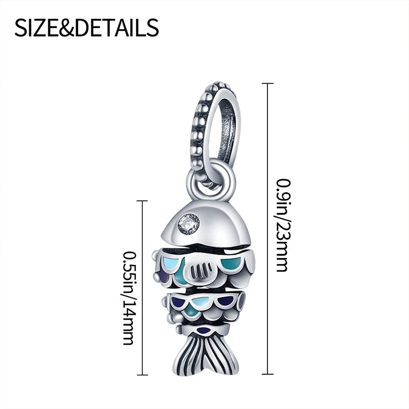 Blue Ocean Series 925 Sterling Silver Turtle Crab Mermaid Charms for 3mm Bracelet