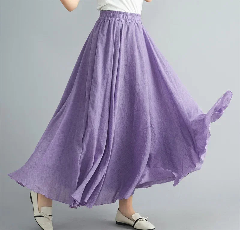 Fashion Solid Cotton Linen Women Maxi Skirt – Elegant Harajuku Casual Loose Long Skirt 👗✨