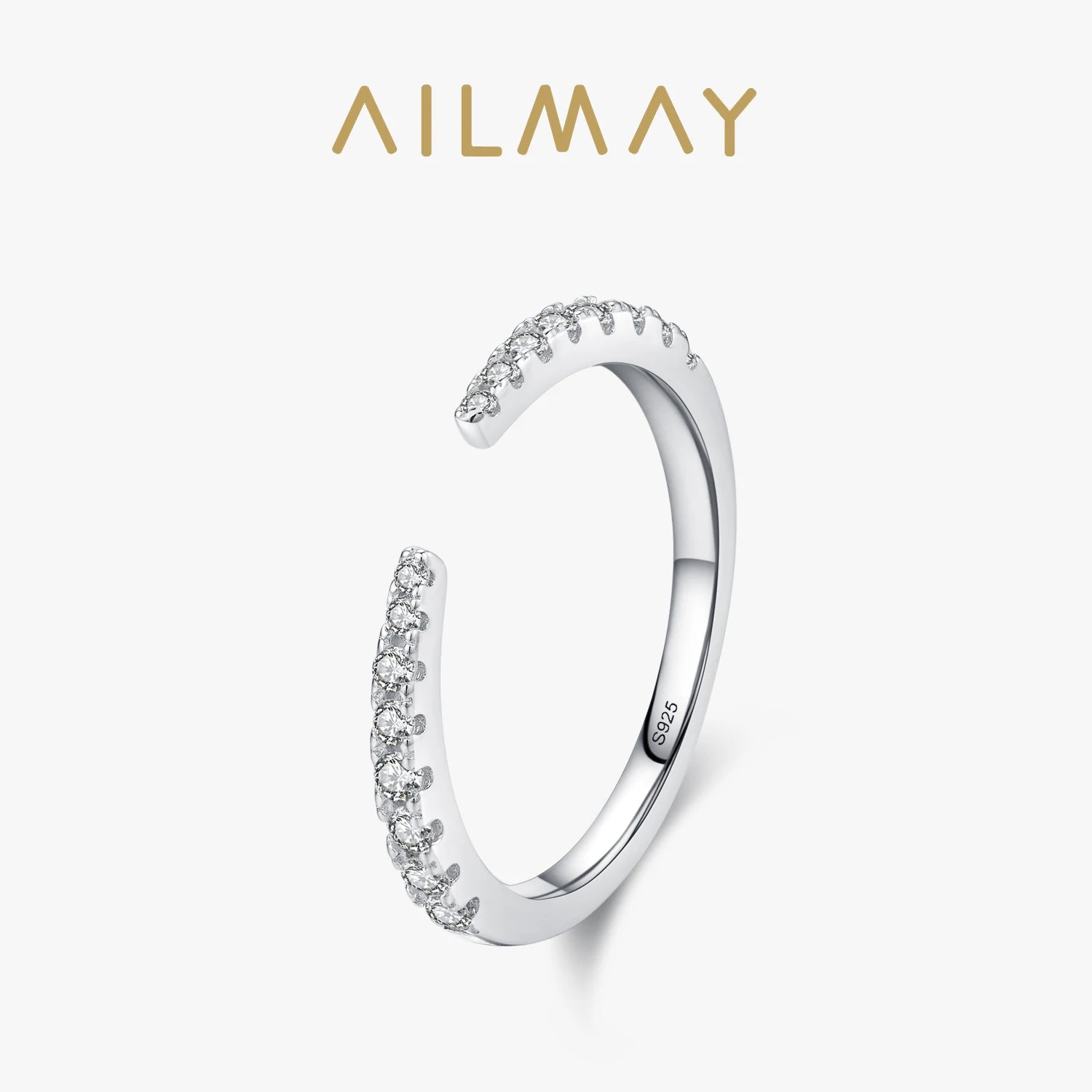 Ailmay 925 Sterling Silver Open Ring 💍 Sparkling CZ Adjustable Index Finger Ring for Women | Elegant Wedding & Engagement Jewelry