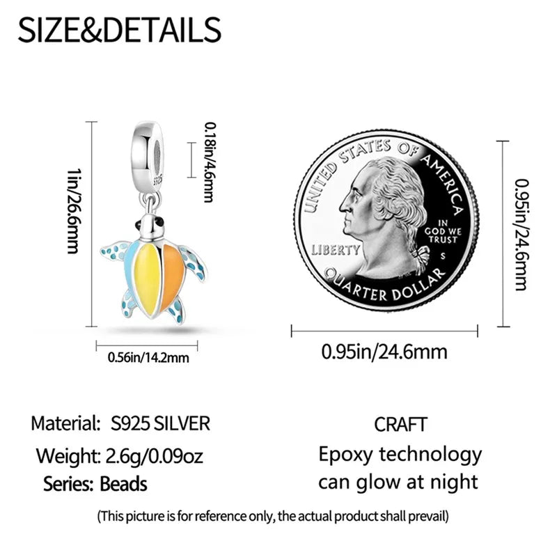 925 Sterling Silver Colorful Luminous Charms | Shell Turtle Star Beads