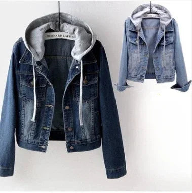 Women’s Hooded Denim Jacket | Patchwork Button Coat with Pockets Streetwear Outerwear 2025