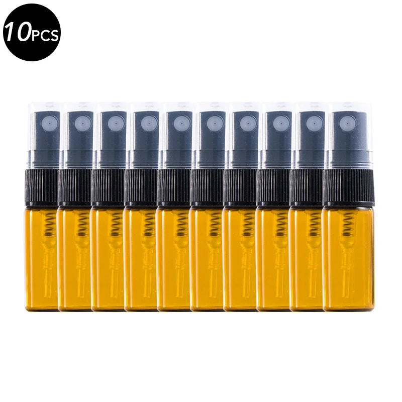 5/10PCS Mini Glass Perfume Bottles – 3ML / 5ML / 10ML Travel Toner & Cosmetic Dispenser | Tea-Colored Graduated Bottles