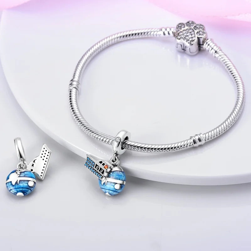 925 Sterling Silver Travel & Luggage Attractions Zircon Charm Beads | Fit Pandora Bracelet