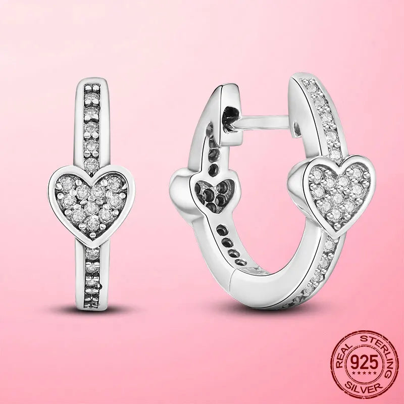 925 Sterling Silver & Rose Gold Heart-to-Heart Hoop Earrings – Women’s Fashion Jewelry Gift