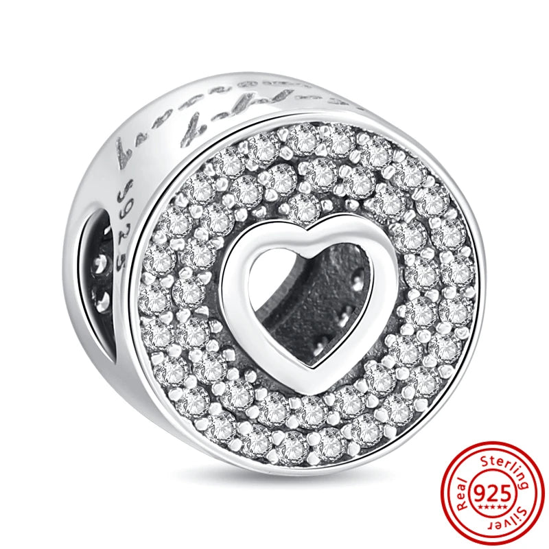925 Sterling Silver Heart Pave Zircon Family Tree Charm | Fits Original Bracelet Women’s Luxury Jewelry Gift