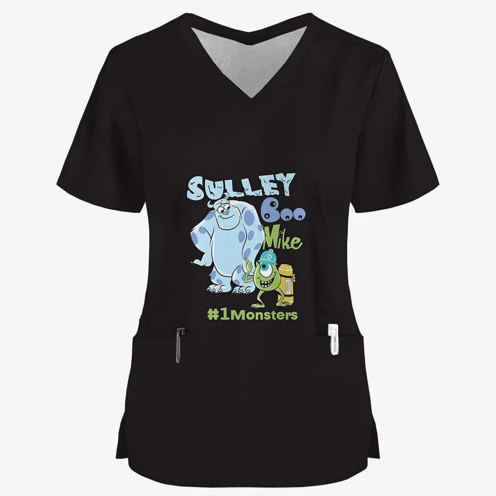 Women’s Disney Toy Story Print Surgical Uniforms – V-Neck Short Sleeve Medical Scrubs