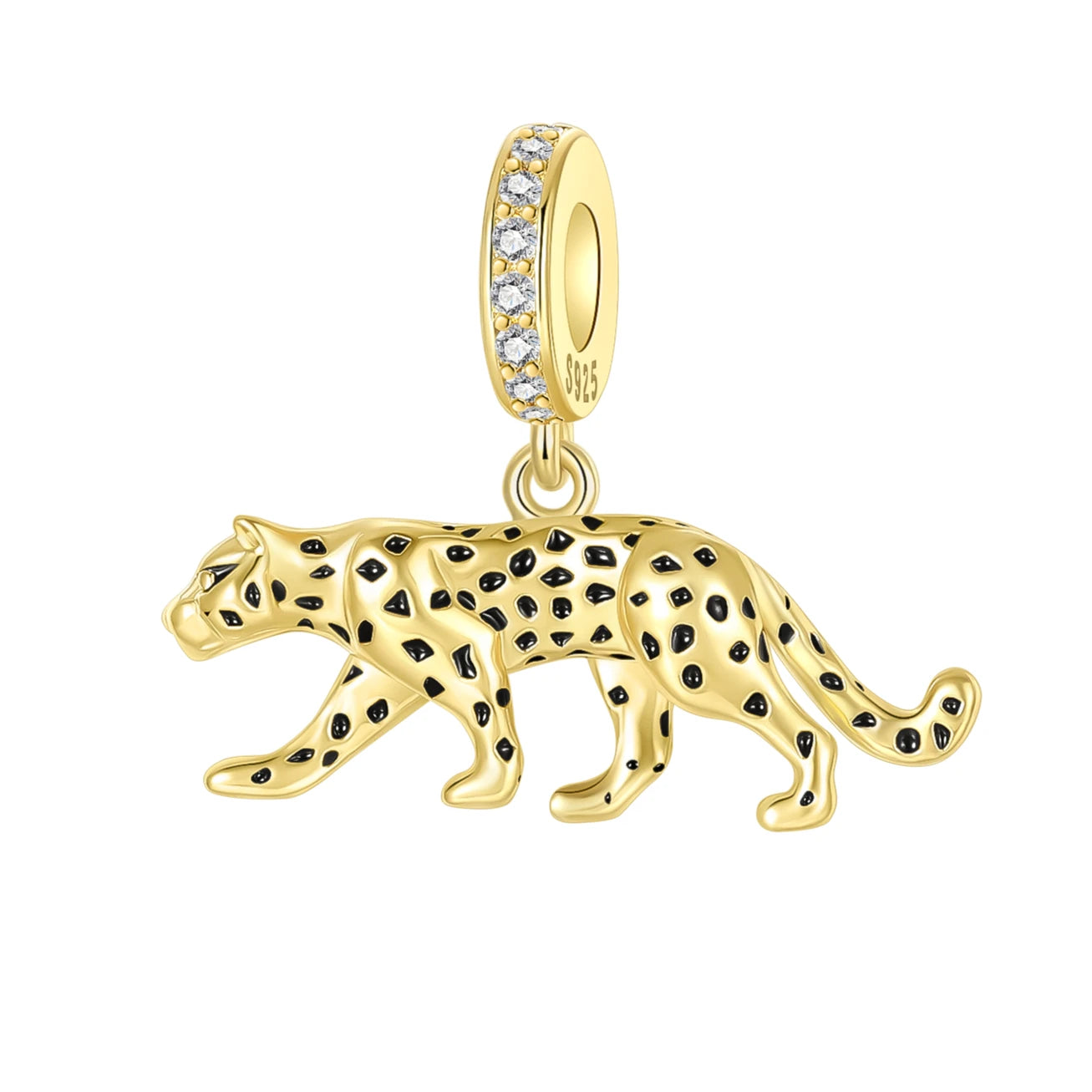 Gold Series Sun & Leopard Charm Beads – Original 925 Sterling Silver Inlaid Zircon DIY Pendants for Bracelet Jewelry Gifts