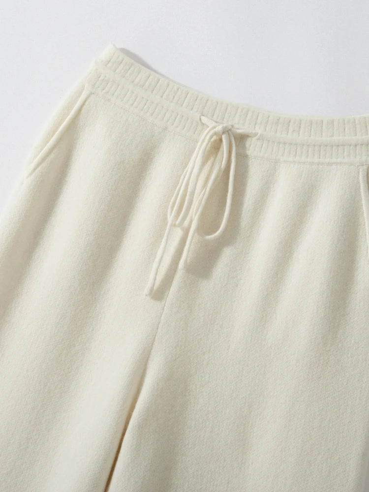 100% Cashmere High Waist Wide Leg Pants | Winter Warm Solid Trousers | Casual Korean Women’s Pants