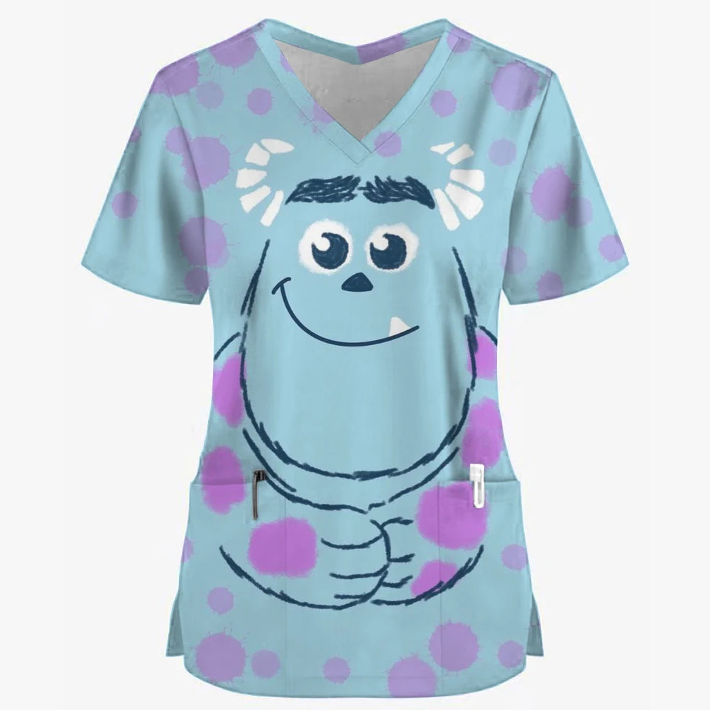 Women’s Disney Toy Story Print Surgical Uniforms – V-Neck Short Sleeve Medical Scrubs