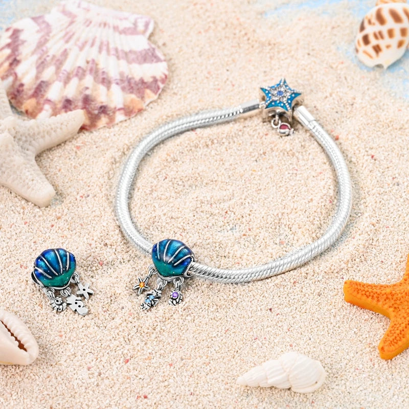 New Summer Ocean Silver Plated Sea Turtle & Starfish Shell Charm | DIY Bracelet Jewelry for Women
