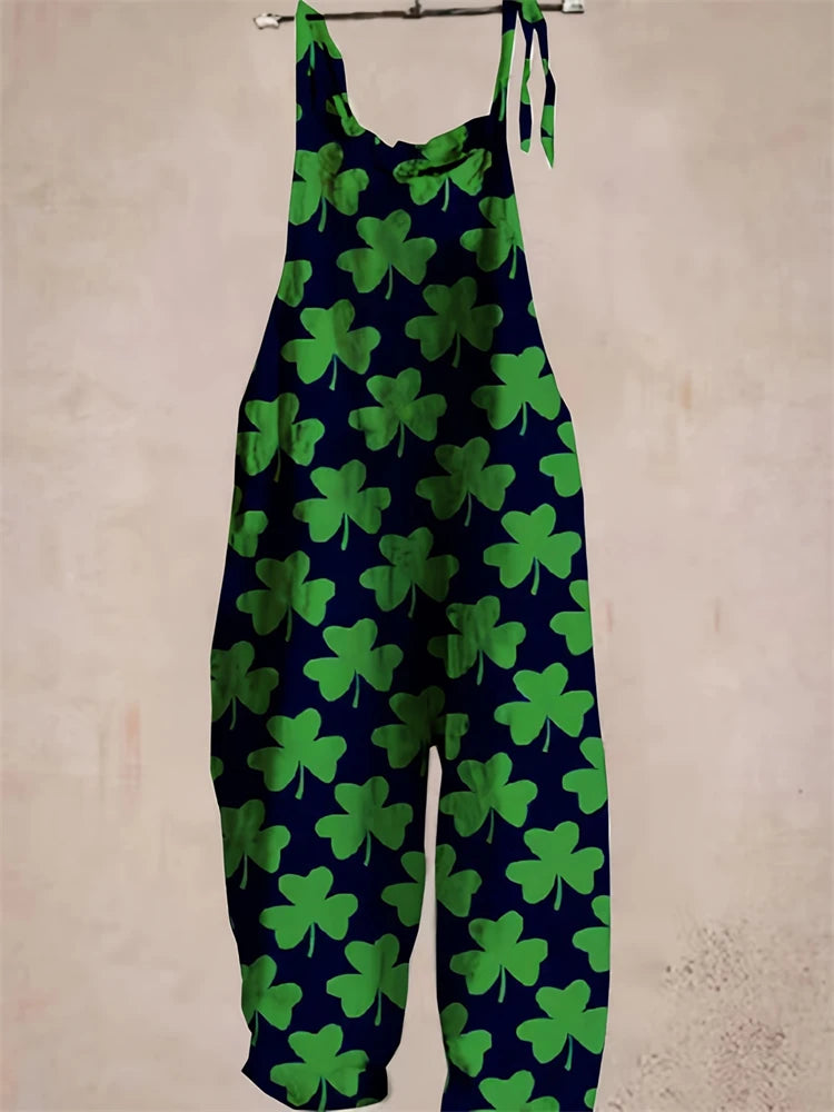 Women’s Clover Print Jumpsuit – Loose Fit, Comfortable Breathable Plus Size Casual & Partywear One-Piece Outfit