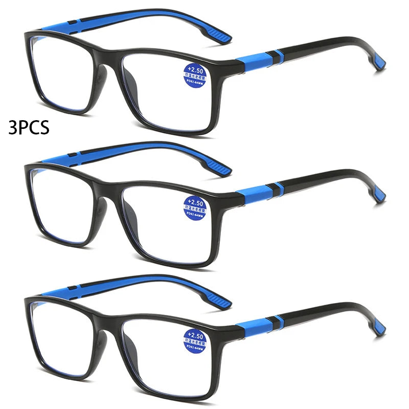 3PCS Reading Glasses Men Women Sports Anti-blue Light Reading Eyewear Red TR90 Frame Presbyopia Eyeglasses +100 to+400 glasses