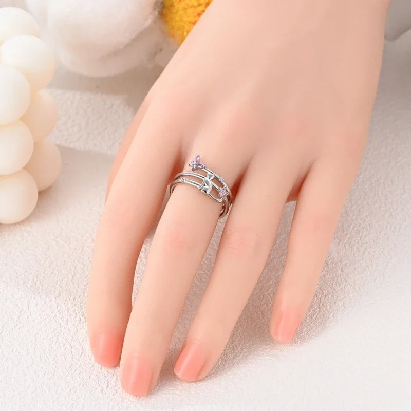 Real S925 Sterling Silver Cat Pink Ring | Adorable Women’s Fine Jewelry Gift for Teen Girls & Valentine’s Day