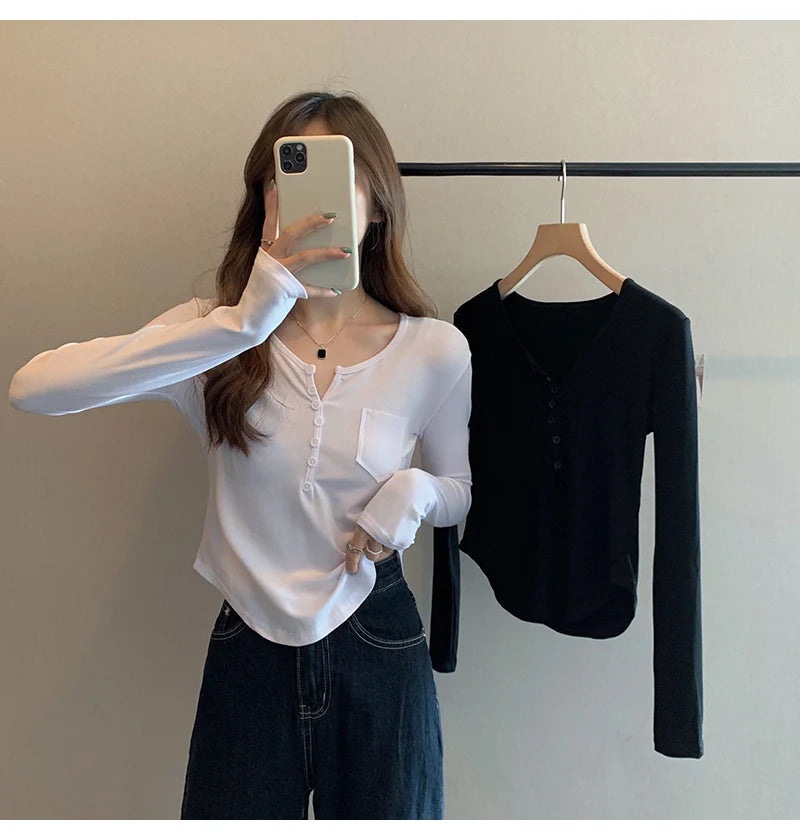 ✨ Plus Size Irregular Hem T-Shirt 👚 Long Sleeve Korean Style Top 🍁 Casual Spring Autumn Commute Wear