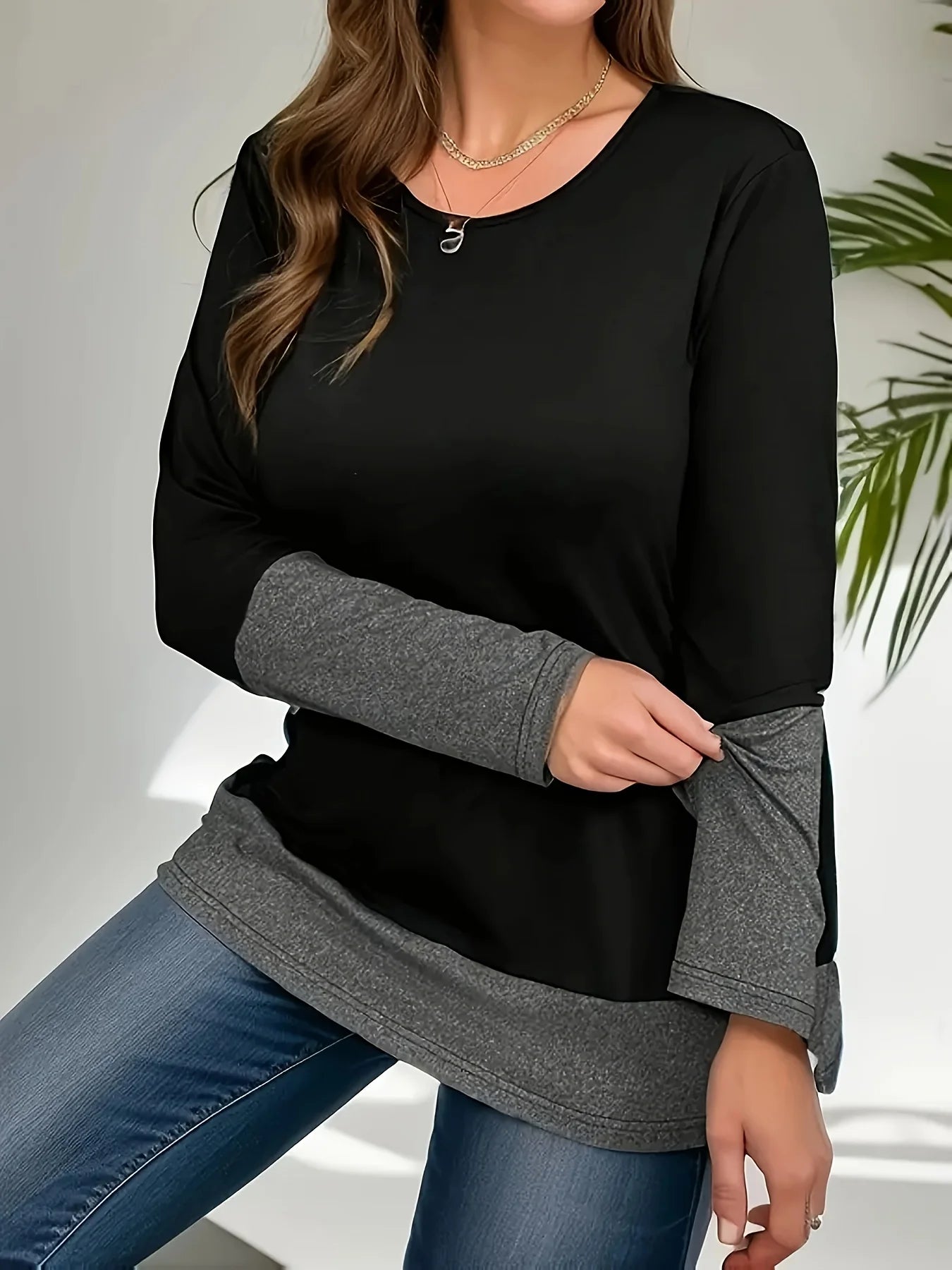 Plus Size Elegant Casual Women’s Long Sleeve T-Shirt – Fashion Loose Top for Holiday & Weekend 🌿✨
