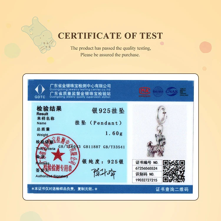 WOSTU 925 Sterling Silver Pet Dog Charm Pomeranian Yorkshire Terrier Pendant for Women Bracelet