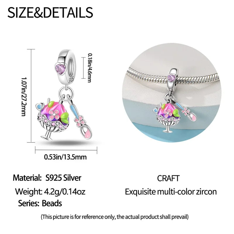 925 Sterling Silver Dessert Afternoon Tea Charm – Coffee, Cake, Pizza & Fries Beads Fit Original Pandora Bracelet DIY Jewelry