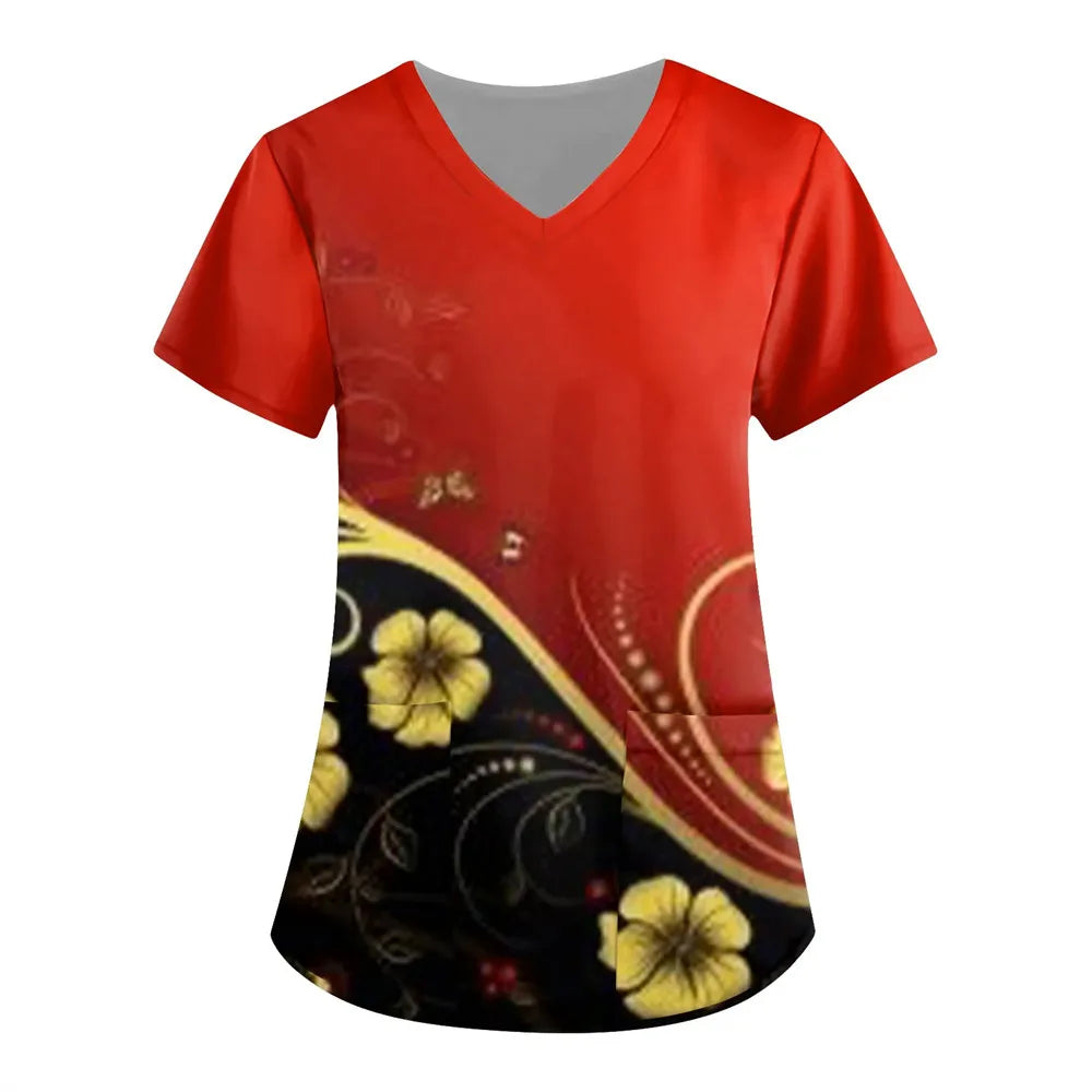 Women’s Nursing Scrubs ✨ Starlight 3D Print V-Neck Medical Uniform 💙