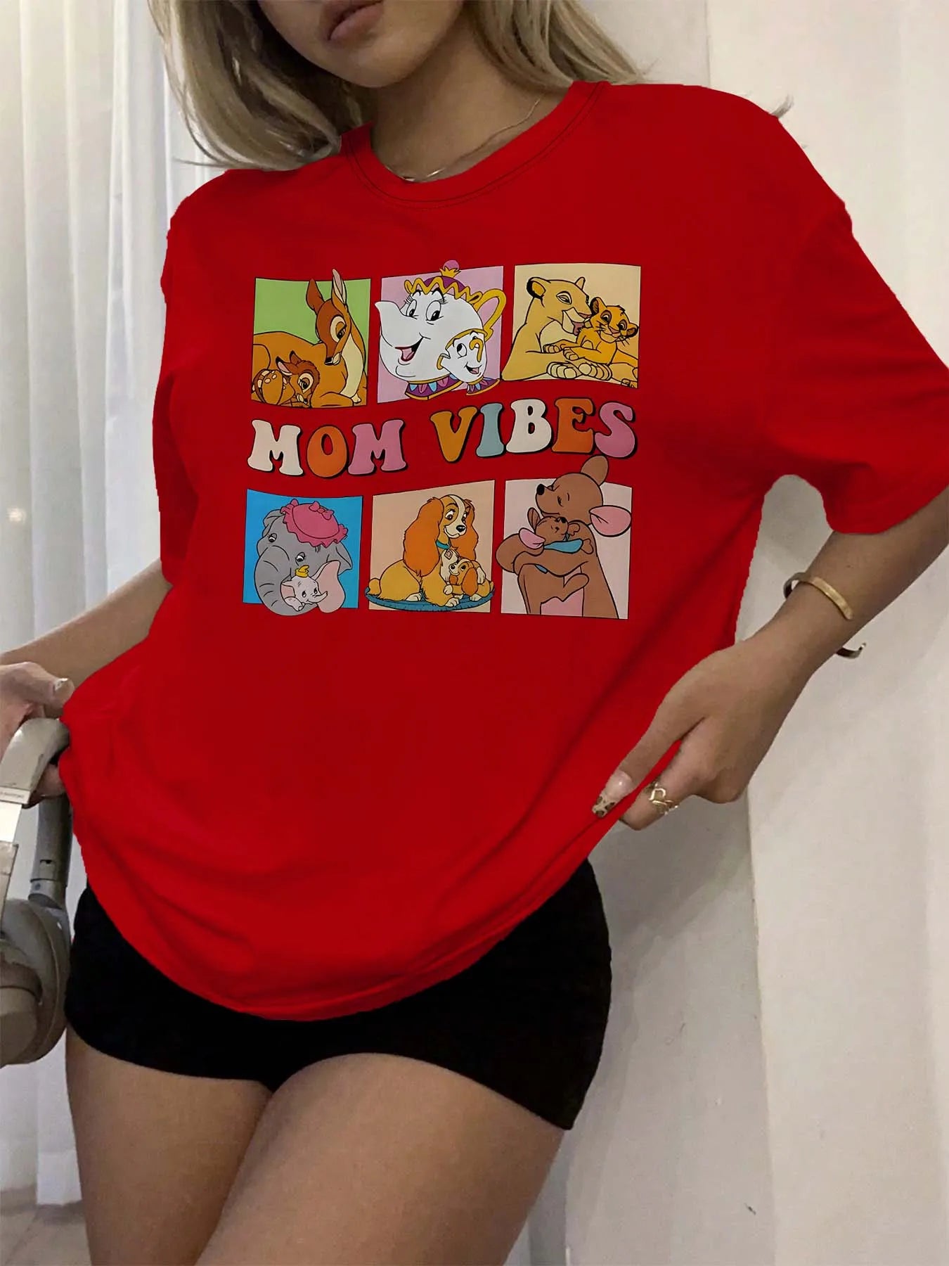 Plus Size Mom Vibes T-Shirt 🌸 Cartoon Graphic Casual Tee Women ✨