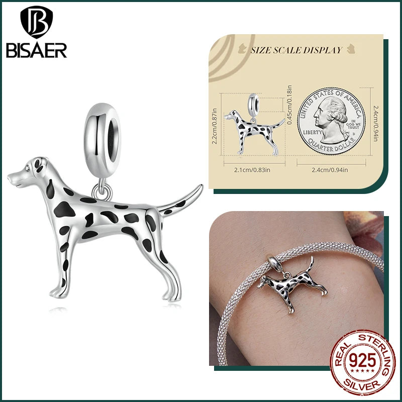 BISAER 925 Sterling Silver Dog Charm | Cute Dachshund Pet Bead Pendant for Women’s DIY Bracelet Jewelry