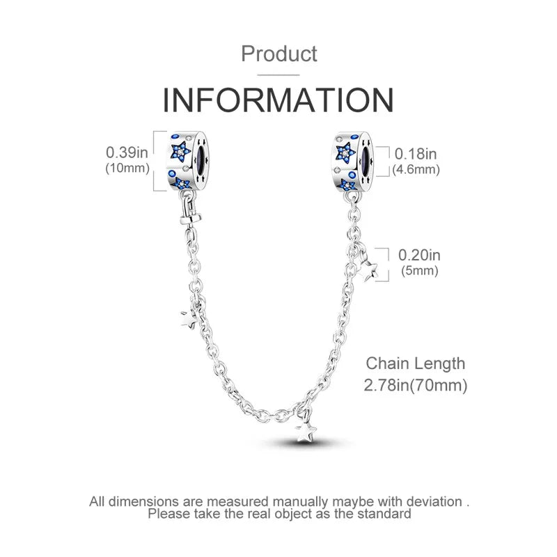 925 Sterling Silver Star Moon Safety Chain Charm | Pandora Fit Jewelry