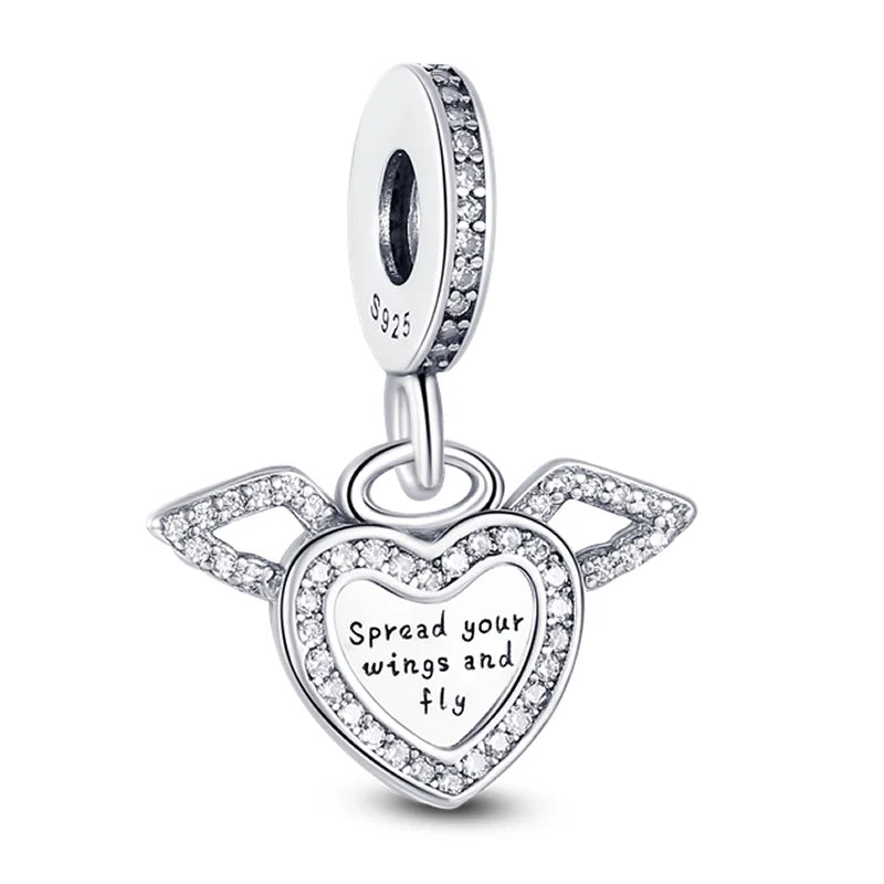 925 Sterling Silver Colorful Charms – Rose, Crown, Rainbow & Heart Dangle Beads Fit Pandora Bracelet & Necklace