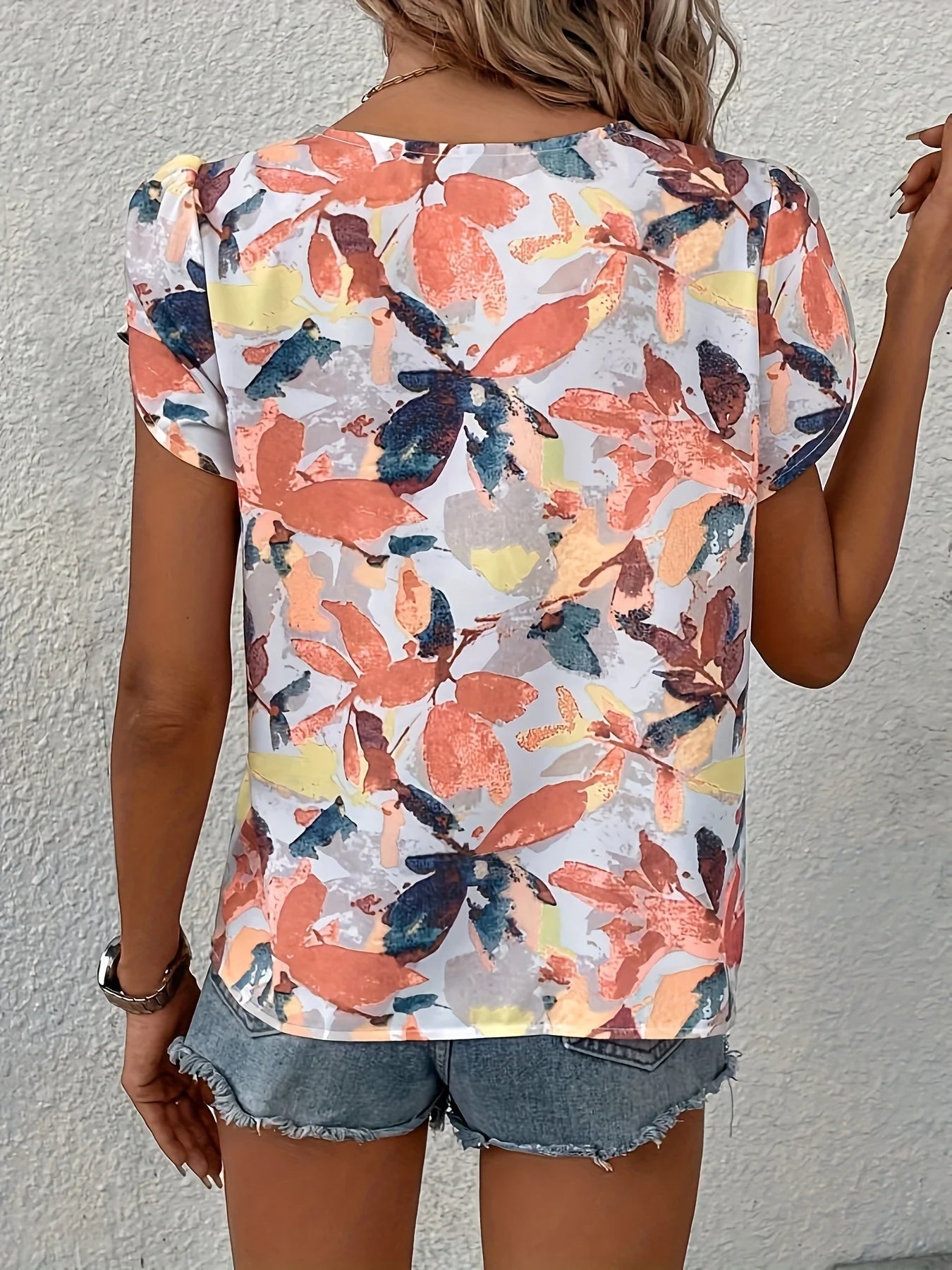 Summer Women Elegant Floral Print Shirt – Casual Vintage Office O-Neck Loose Short Sleeve Top 🌿✨