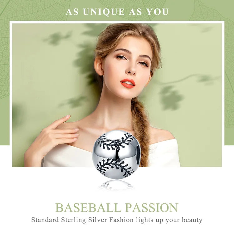 BISAER 925 Sterling Silver Ball Series Charms – Football, Volleyball, Tennis & Basketball Beads Fit Pandora Bracelet DIY Jewelry