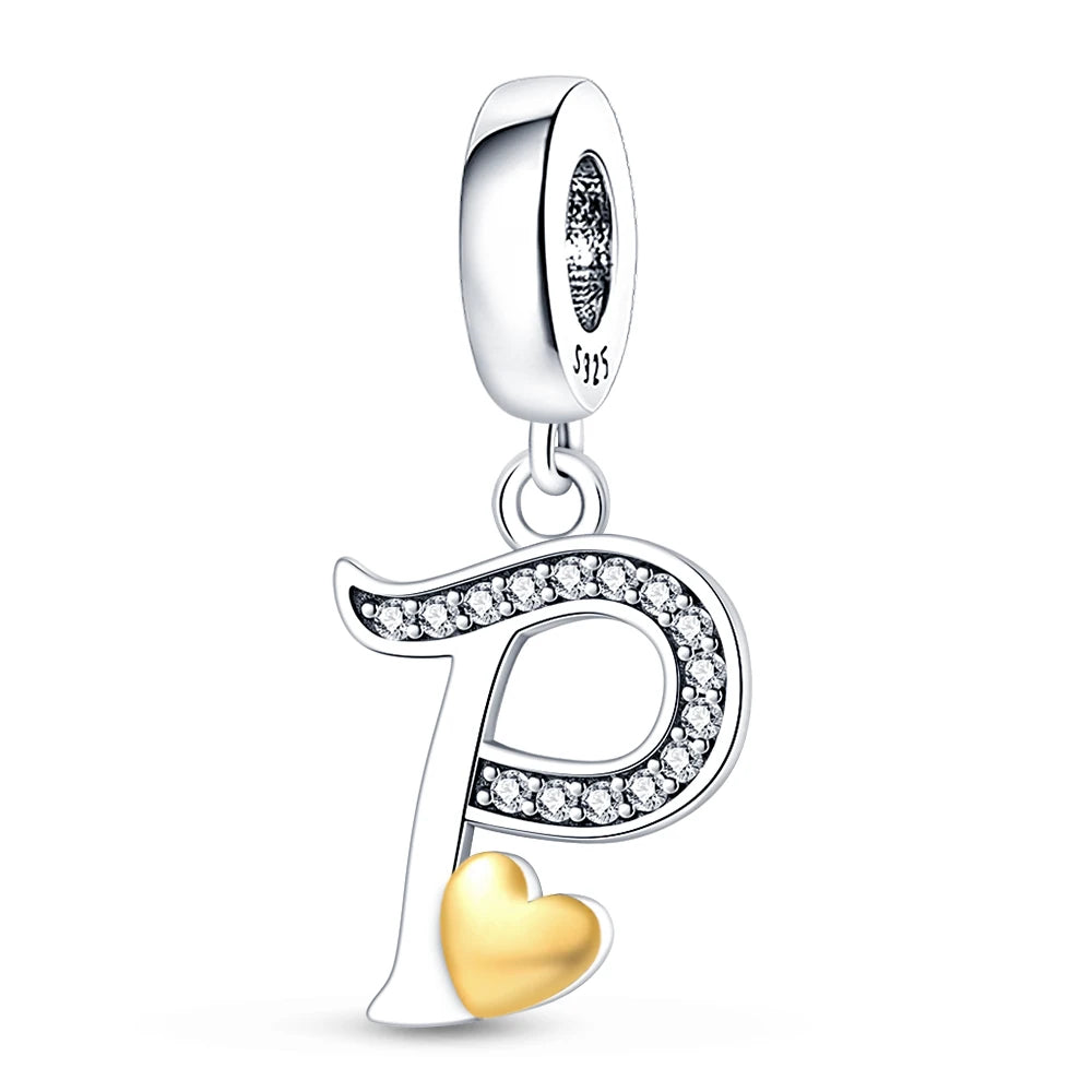 925 Sterling Silver Alphabet Letter A–Z Charm Beads | English Initial Pendant for Original Bracelet DIY Jewelry Making