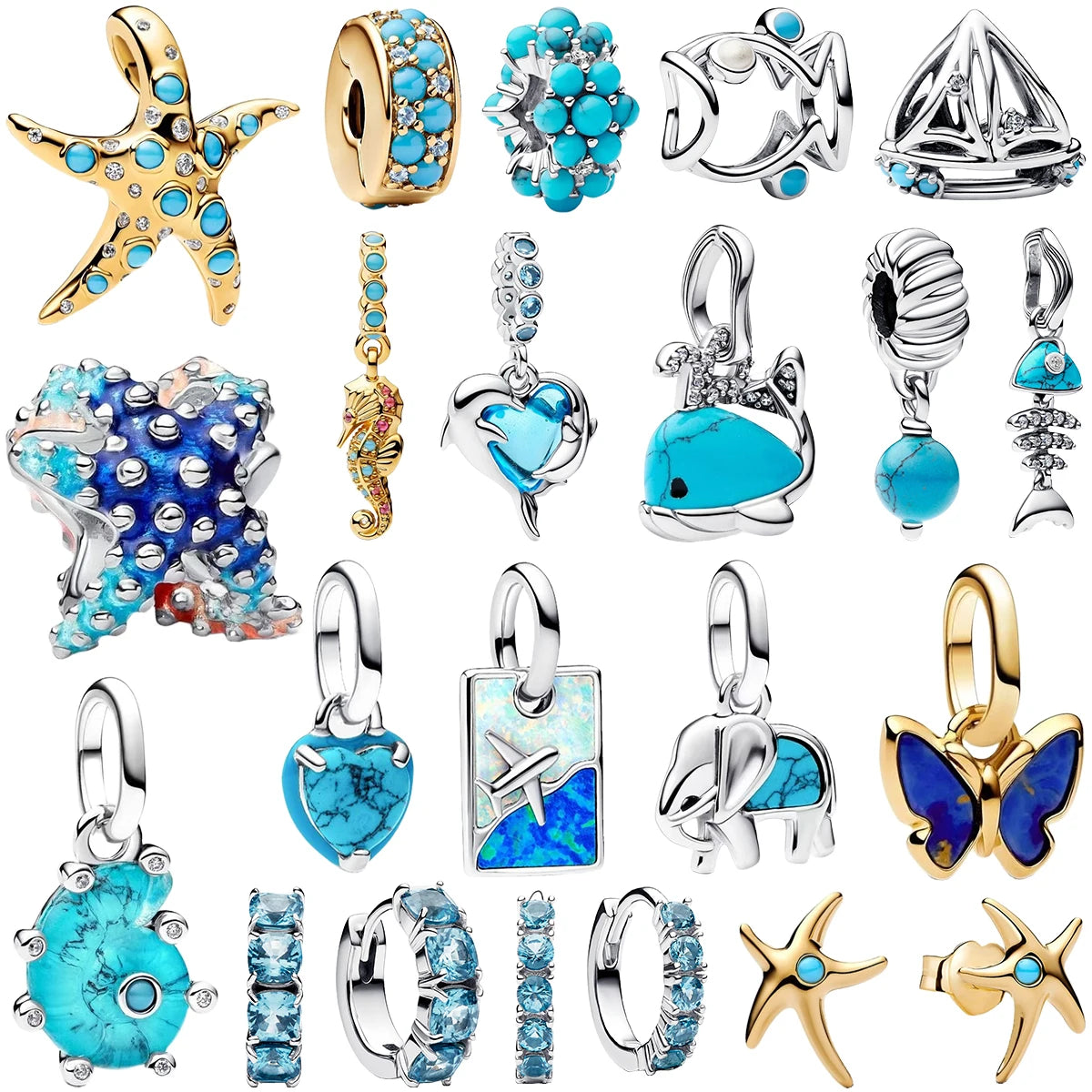 925 Sterling Silver Summer Ocean Charms | Pearl Shell Octopus Clip Beads & Jewelry Set for Women