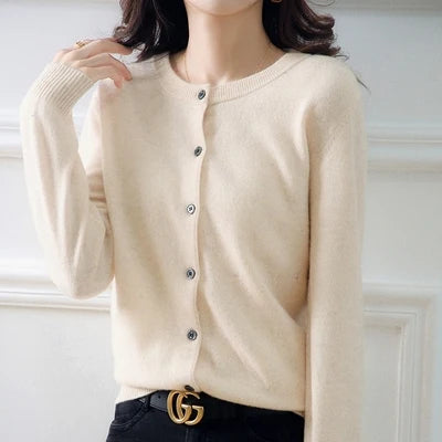 Off-Season Knitted Open Cardigan – Women’s Loose Round Neck Outerwear | Large Size Sweater for Spring & Autumn